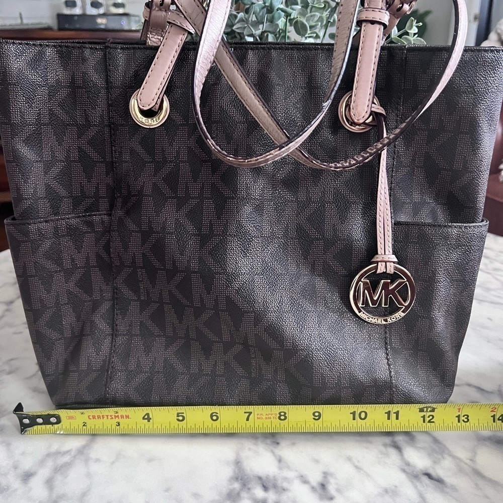 Authentic Michael Kors tote dark brown tan purse handbag shoulder bag - Picture 12 of 13